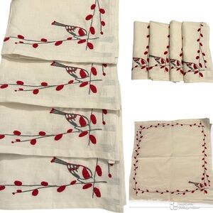 The Company Store Linen Napkins with Red and gray Embroidery
